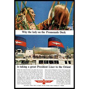 1965 American President Lines Cruise Ship Vintage Print Ad Blonde Orient Decor
